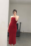 Marc Le Bihan Stretch Pleated Stretch Bandeau Dress or Skirt Collection MLB-25900-HONG Red Long Skirt 25900 25901